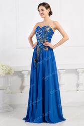 Синее вечернее платье в пол на выпускной 